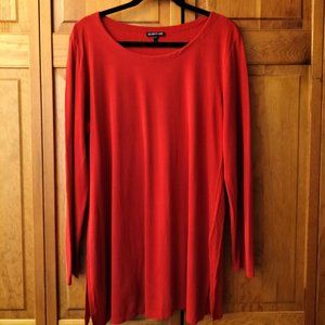 Eileen Fisher 100% Silk Red Orange Long Sleeve Knit Tunic Women's Size Large